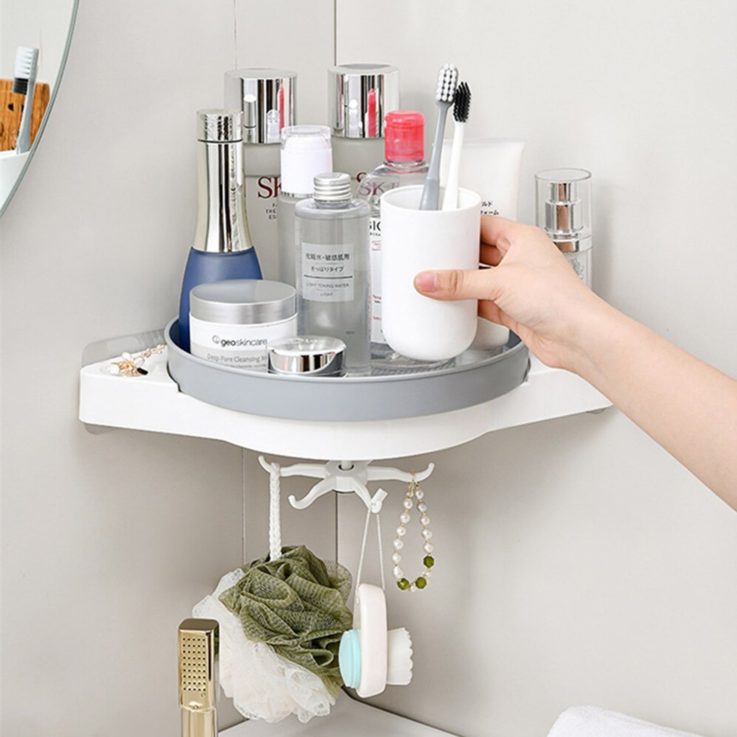 6038 Bathroom Rotation Rack Wall Hanging Wall Corner Storage & Hook For Home & Bathroom Use DeoDap 6038 Bathroom Rotation Rack Wall Hanging Wall Corner Storage & Hook For Home & Bathroom Use DeoDap